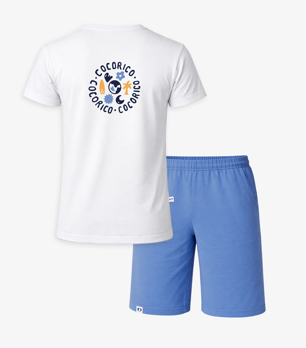 Ensemble Pyjama Homme Blanc/Bleu - Voyage