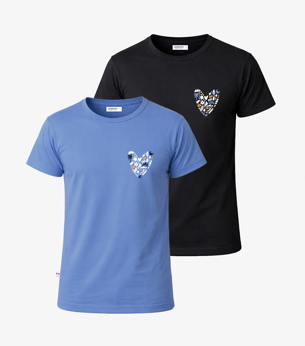 T-shirt Pyjama Homme Noir/Bleu Riviera x2 - Pack Rêveur