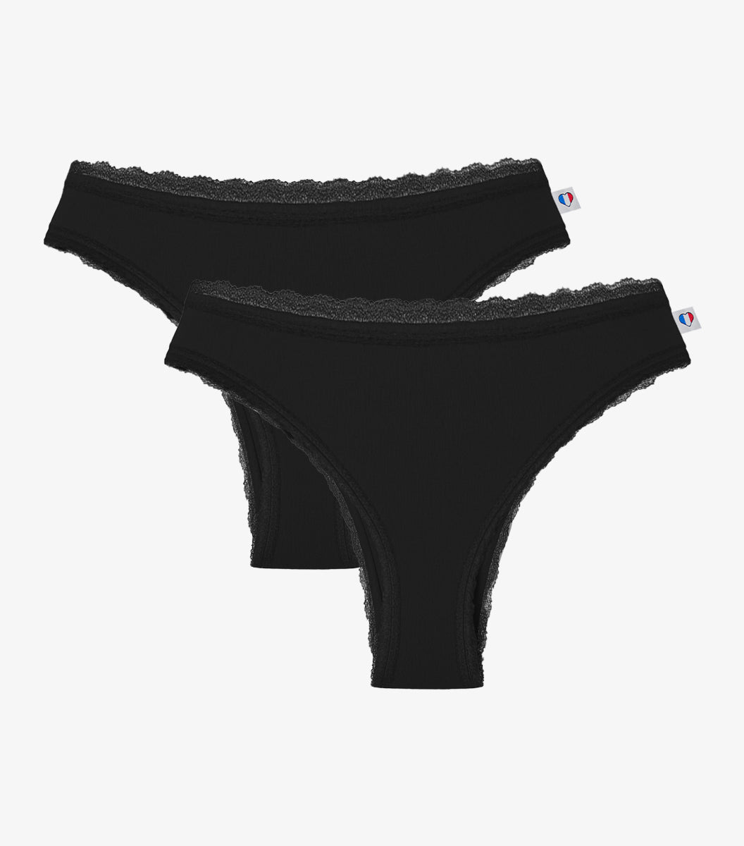 Tanga Dentelle Femme Noir x2 - Pack Intemporel