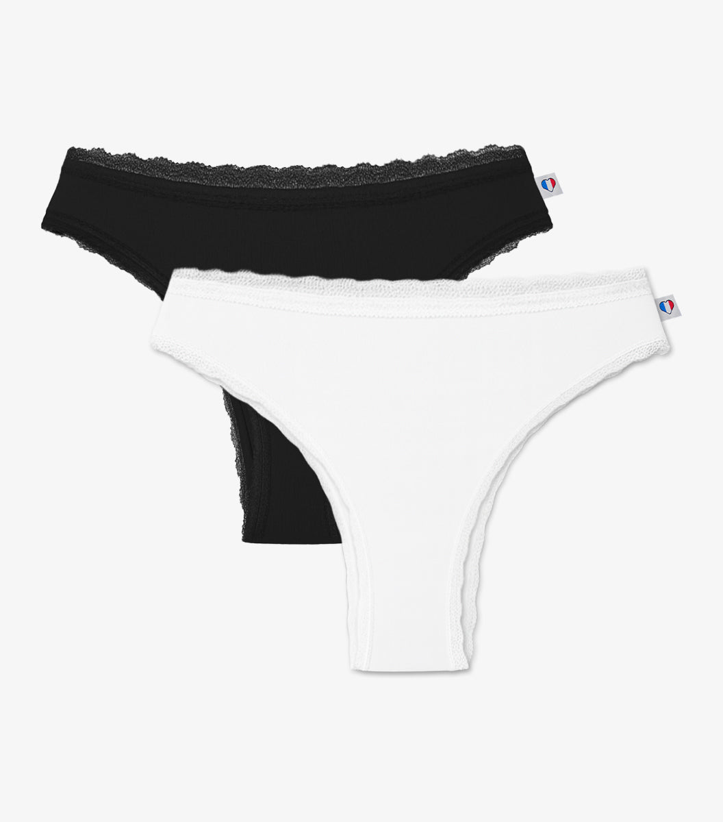 Tanga Dentelle Femme x2 Noir Blanc - Pack Intemporel