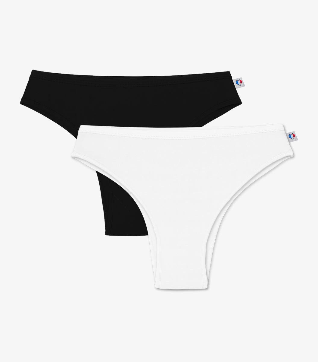 Tanga Femme x2 Noir Blanc - Pack Intemporel