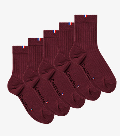 Chaussettes Femme en Laine Bordeaux x5 - Pack Intemporel