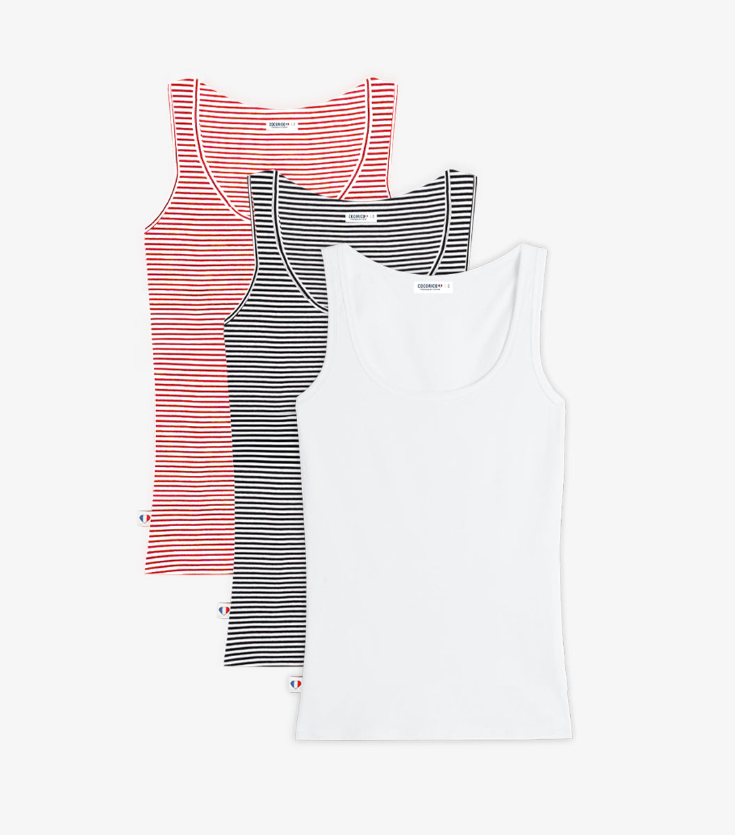 Débardeur Femme x3 - Pack Marinières/Blanc