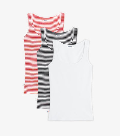 Débardeur Femme x3 - Pack Marinières/Blanc