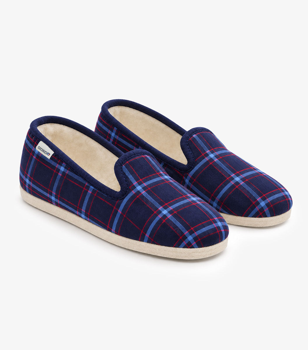 Charentaises Femme Tartan Bleu