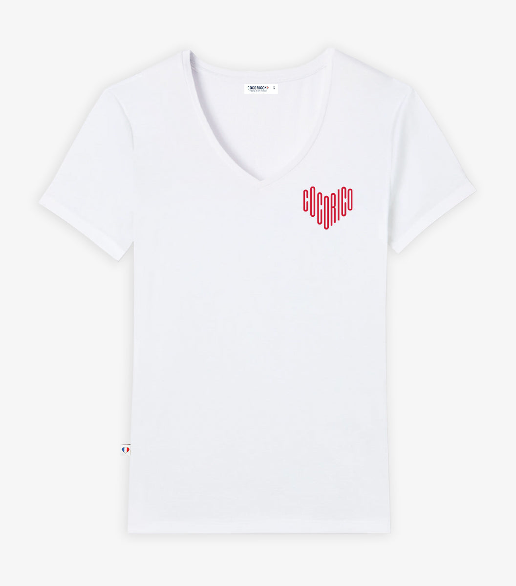 T-shirt col V Femme Blanc - Le Cœur