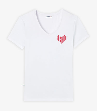 T-shirt col V Femme Blanc - Le Cœur