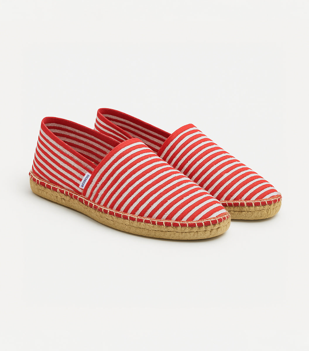 Espadrille Femme Rayé Fine Rouge