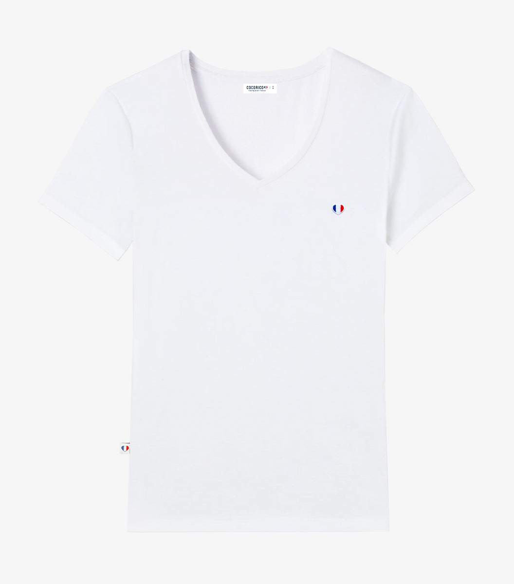 T-shirt col V Femme Blanc - Vibrations