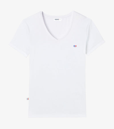 T-shirt col V Femme Blanc - Vibrations