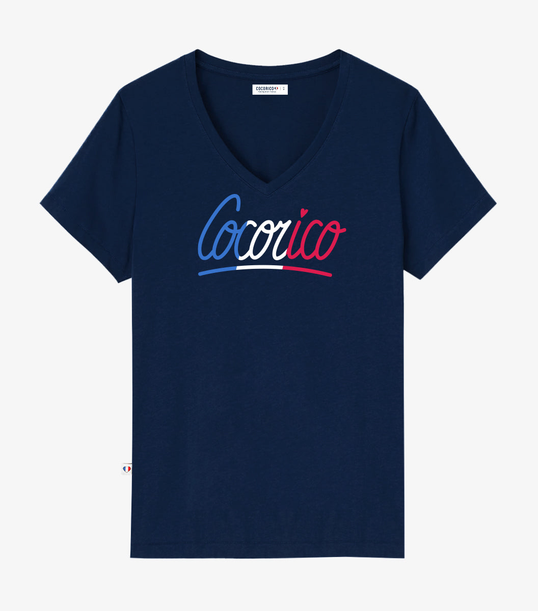 T-shirt col V Femme Marine - Emotion