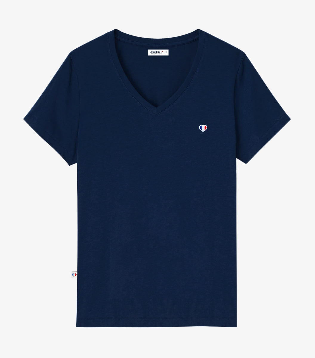 T-shirt col V Femme Marine - Collectif