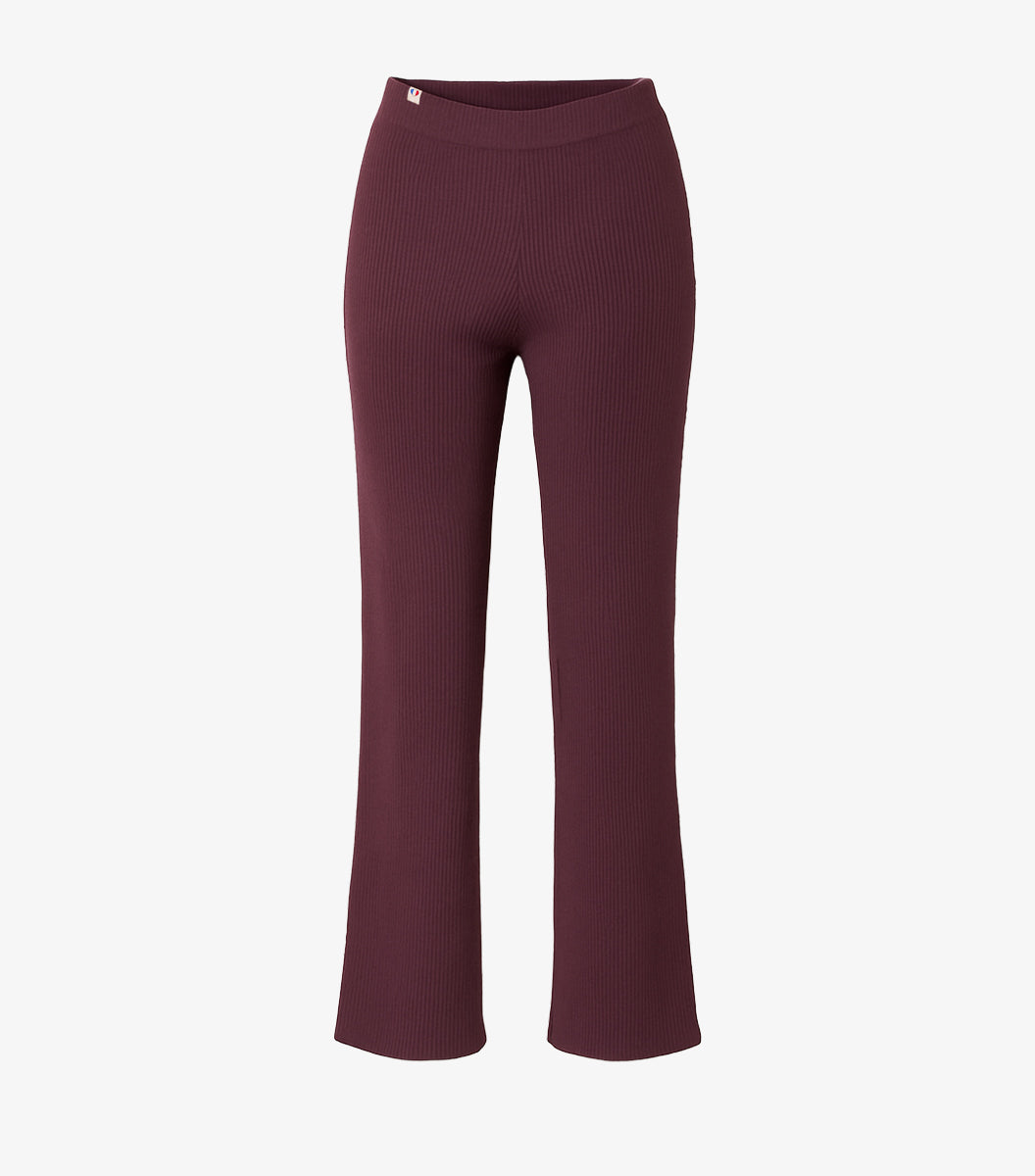 Pantalon Maille Côtelée Femme Bordeaux - Intemporel
