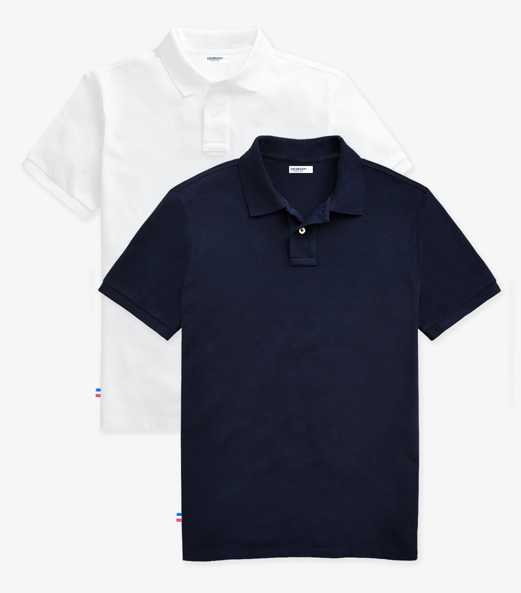 Polo Homme x2 - Pack blanc/marine