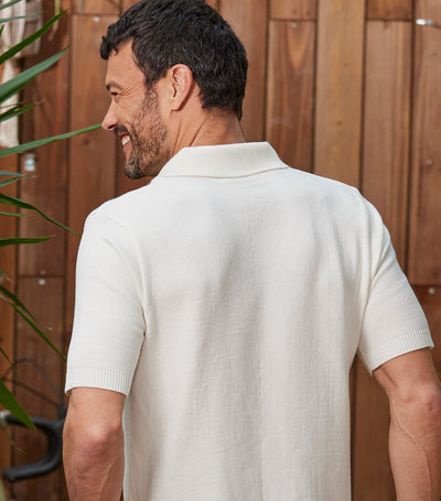 Pull Polo Manches Courtes Homme Ecru