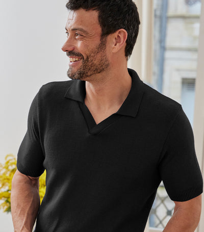 Pull Polo Manches Courtes Homme Noir