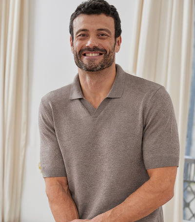 Pull Polo Manches Courtes Homme Taupe