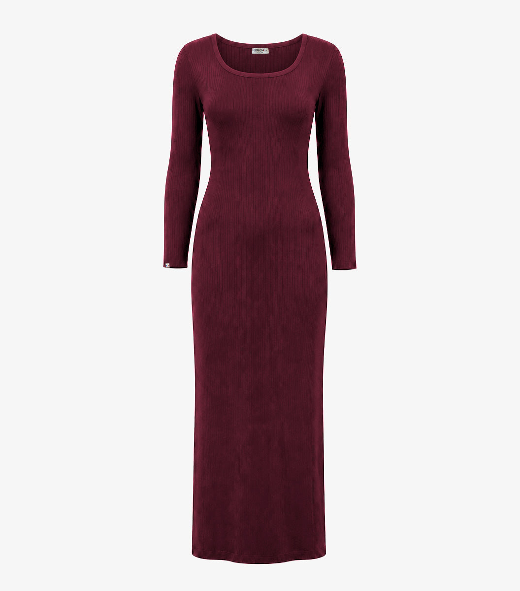 Robe Longue Côtelée Femme Bordeaux