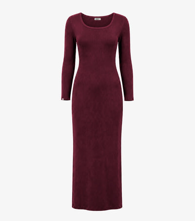 Robe Longue Côtelée Femme Bordeaux