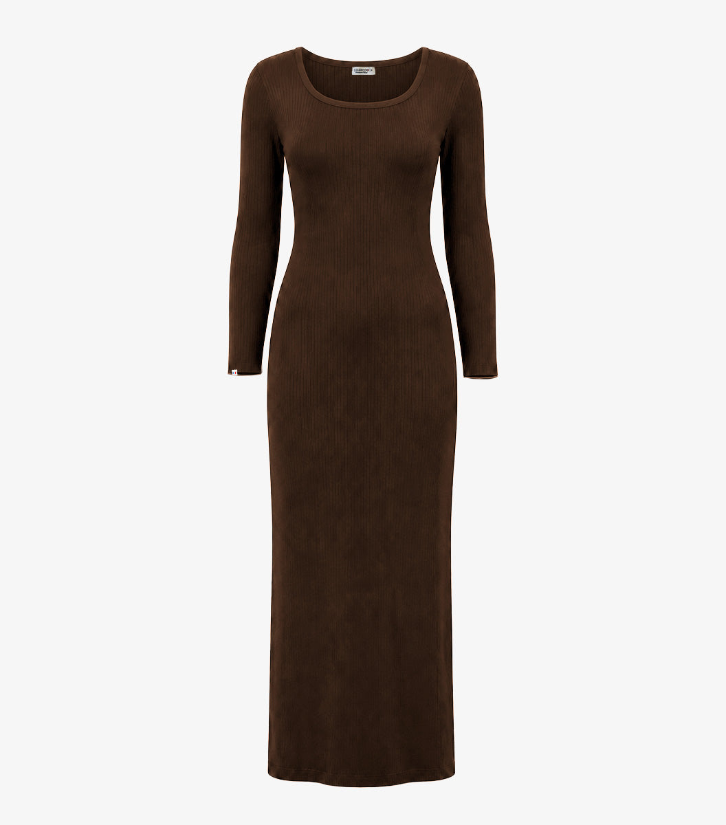 Robe Longue Côtelée Femme Marron