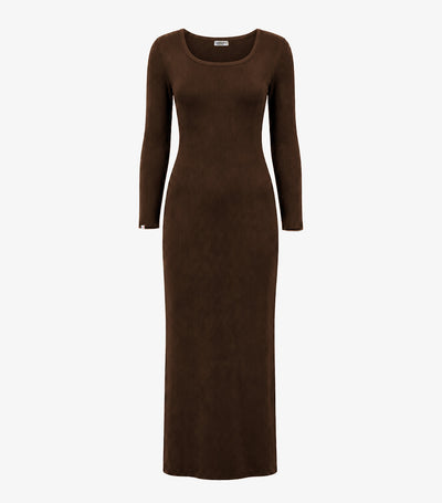Robe Longue Côtelée Femme Marron