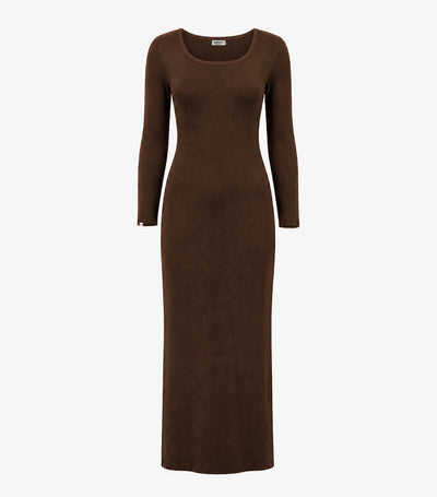 Robe Longue Côtelée Femme Marron