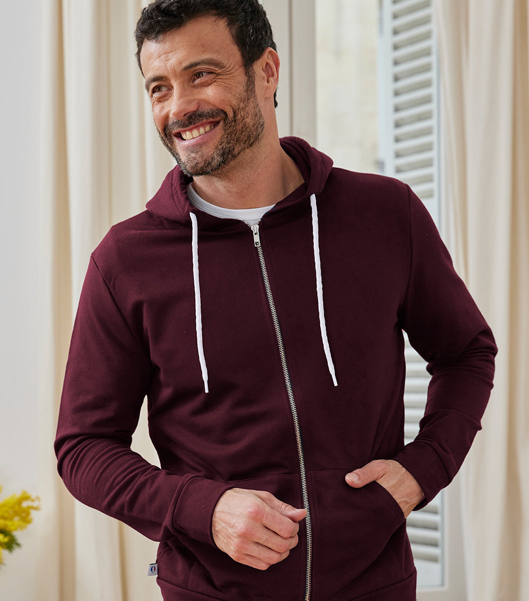 Sweat zippé Homme Bordeaux - Intemporel