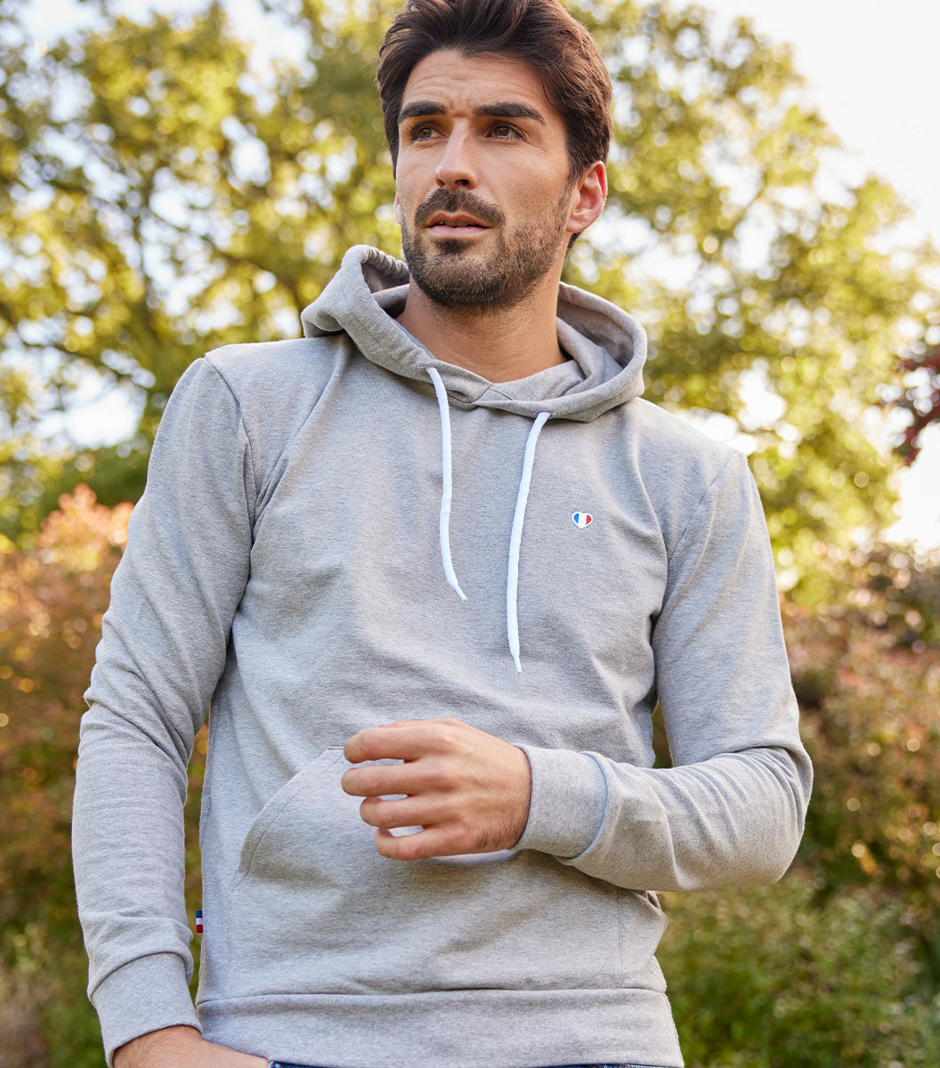 Sweat à capuche Homme Gris - L'Iconique - Made in France - Cocorico