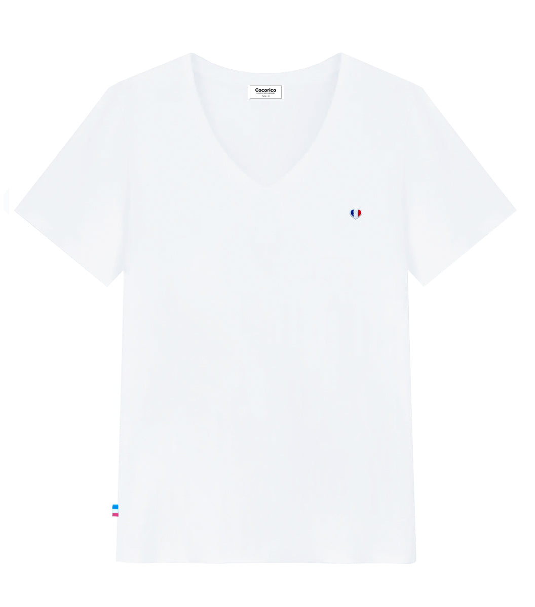 T-shirt col V Femme Blanc - L'iconique