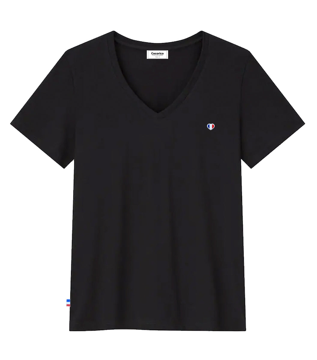 T-shirt col V Femme Noir - L'iconique