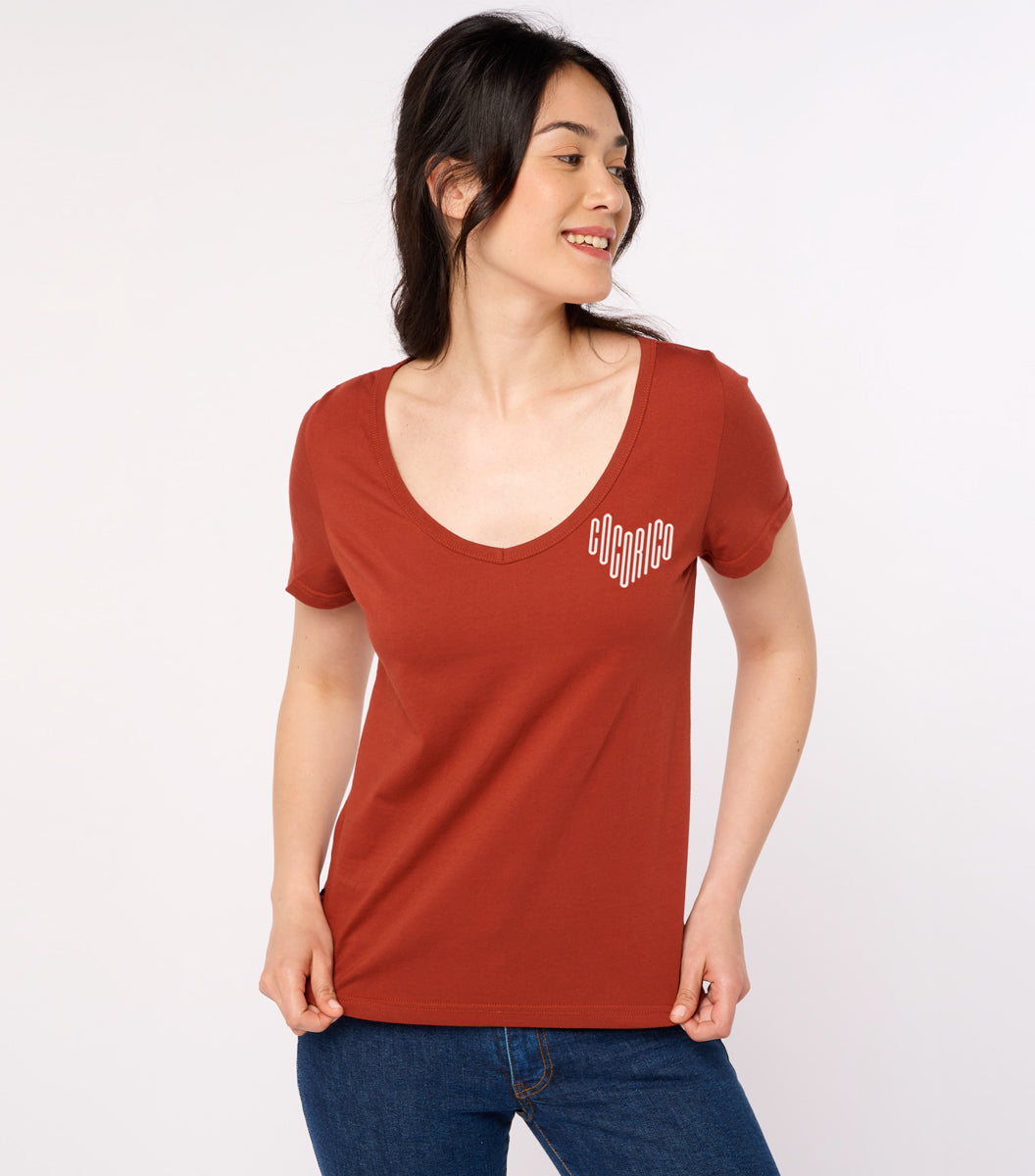 T-shirt col V Femme Terracotta - Le Cœur