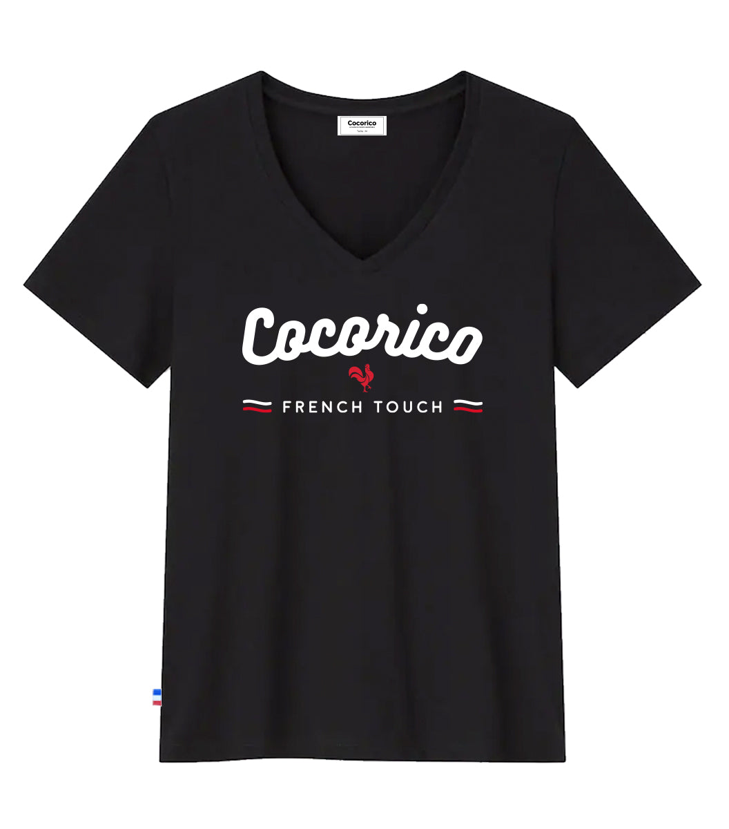 T-shirt col V Femme Noir - French Touch