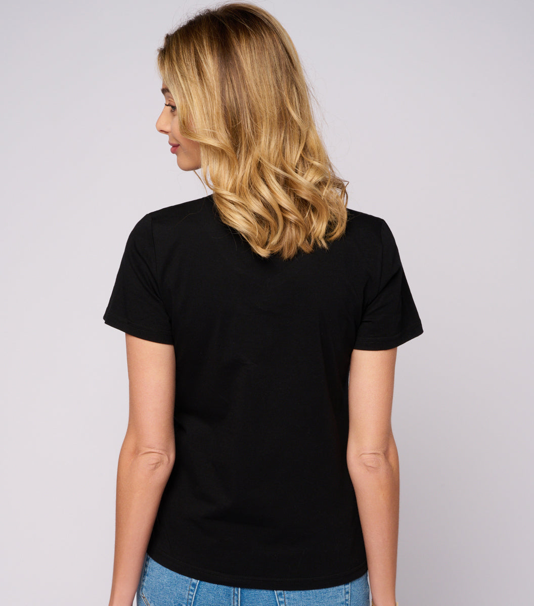 T-shirt col V Femme Noir - French Touch