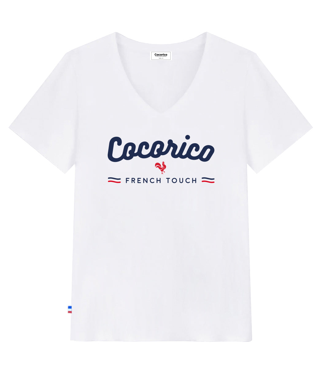 T-shirt col V Femme Blanc - French Touch