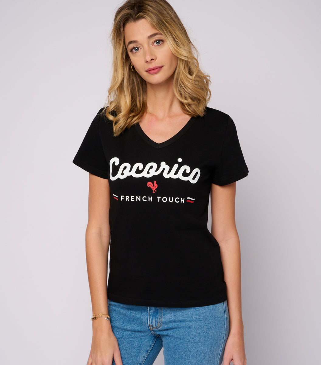 T-shirt col V Femme Noir - French Touch
