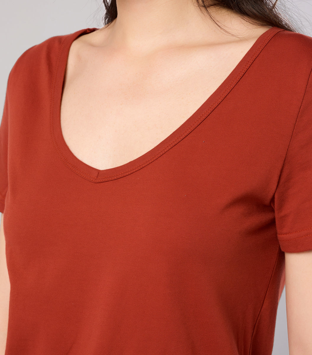 T-shirt col V Femme Terracotta - L'intemporel