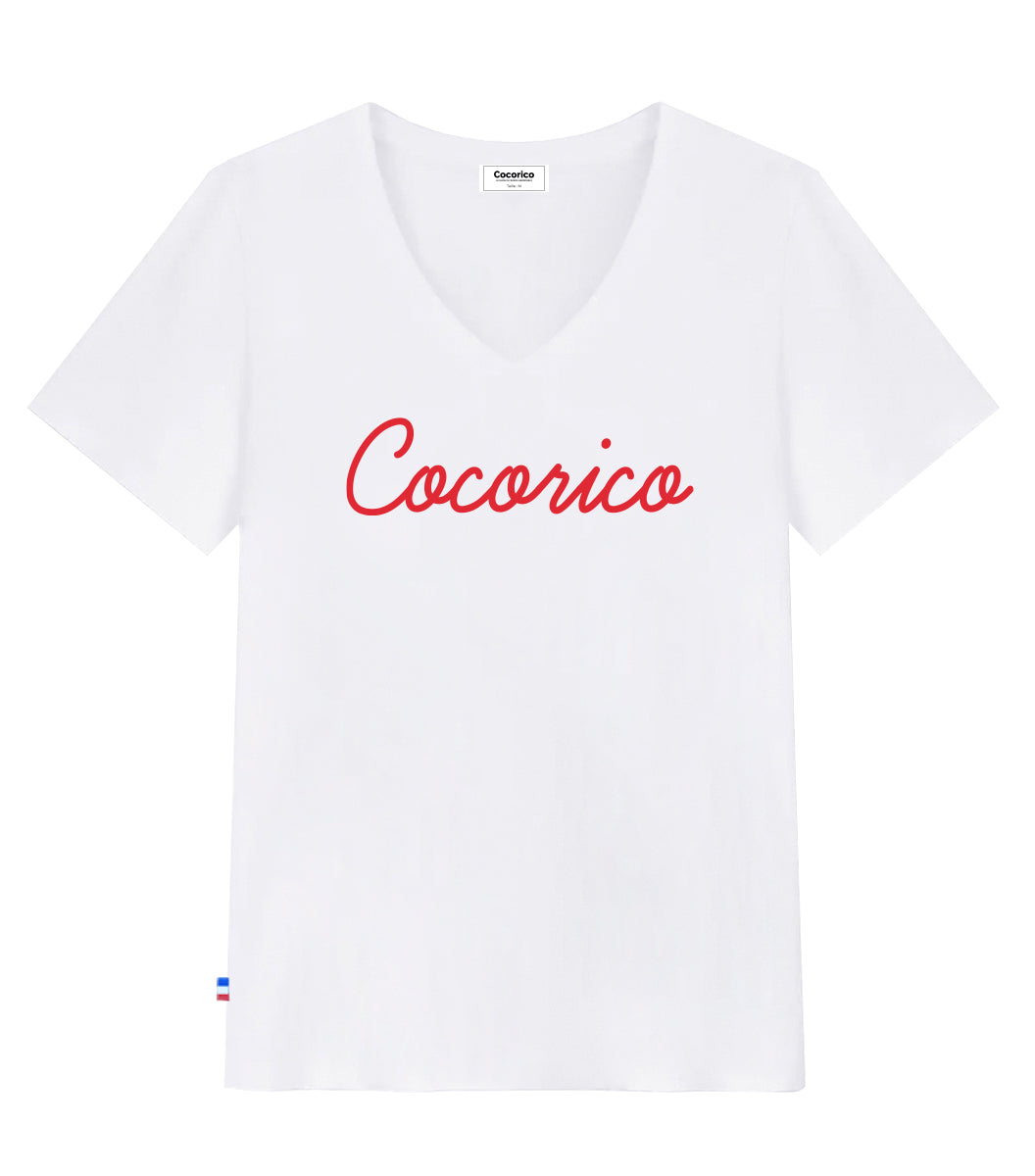 T-shirt col V Femme Blanc - L'original