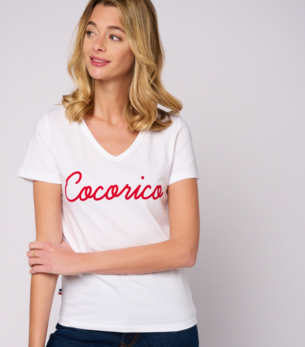 T-shirt col V Femme Blanc - L'original