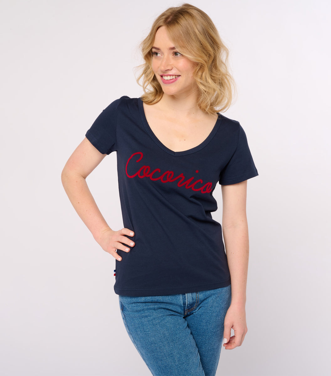 T-shirt col V Femme Marine - L'original