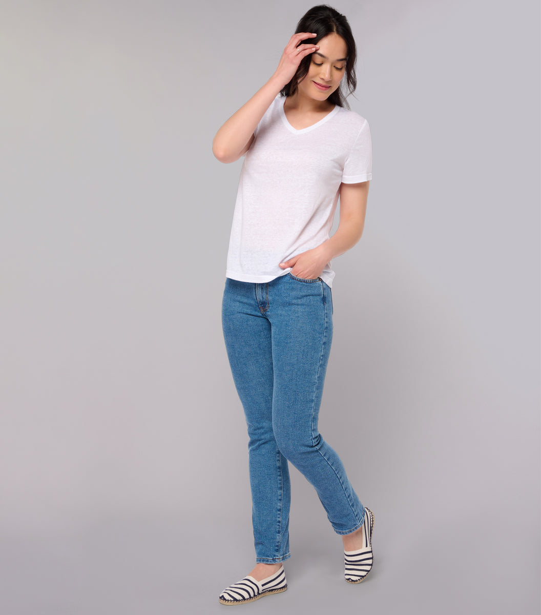 T-shirt col V Lin Femme Blanc - Intemporel