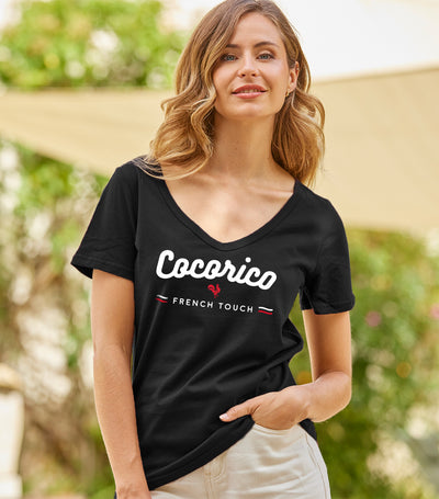 T-shirt col V Femme Noir - French Touch