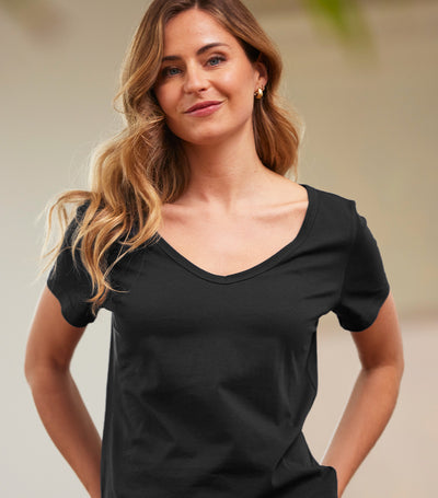 T-shirt col V Femme Noir - Intemporel