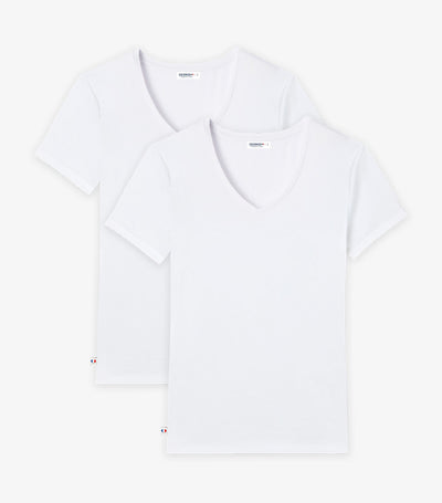 T-shirt col V Femme x2 Blanc - Pack Intemporel