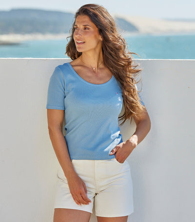 T-shirt Femme Côtelé Ciel - Iconique
