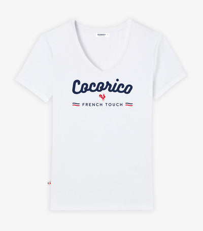 T-shirt col V Femme Blanc - French Touch