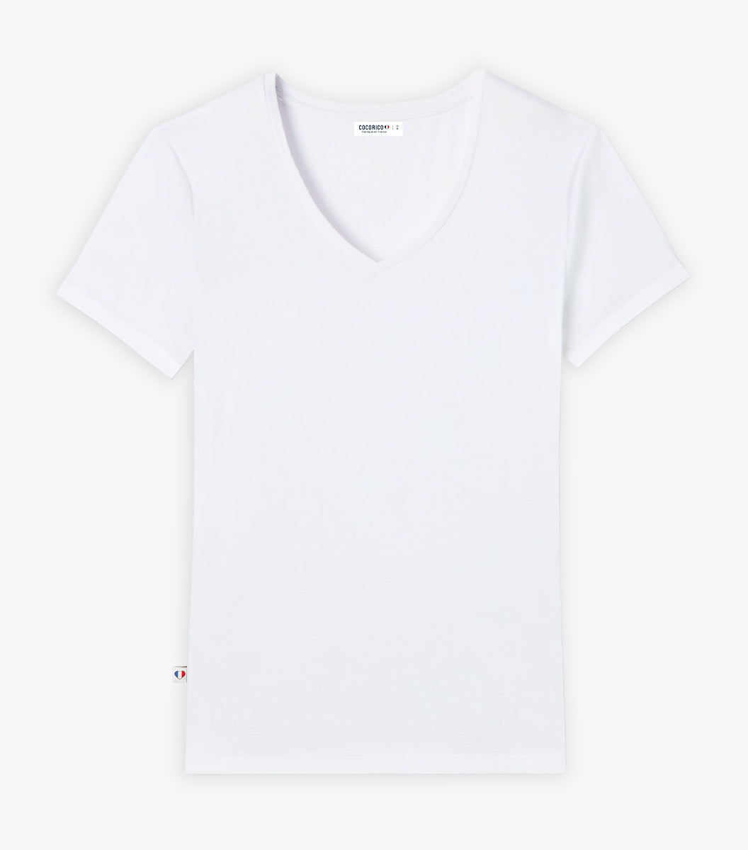 T-shirt col V Femme Blanc - Intemporel