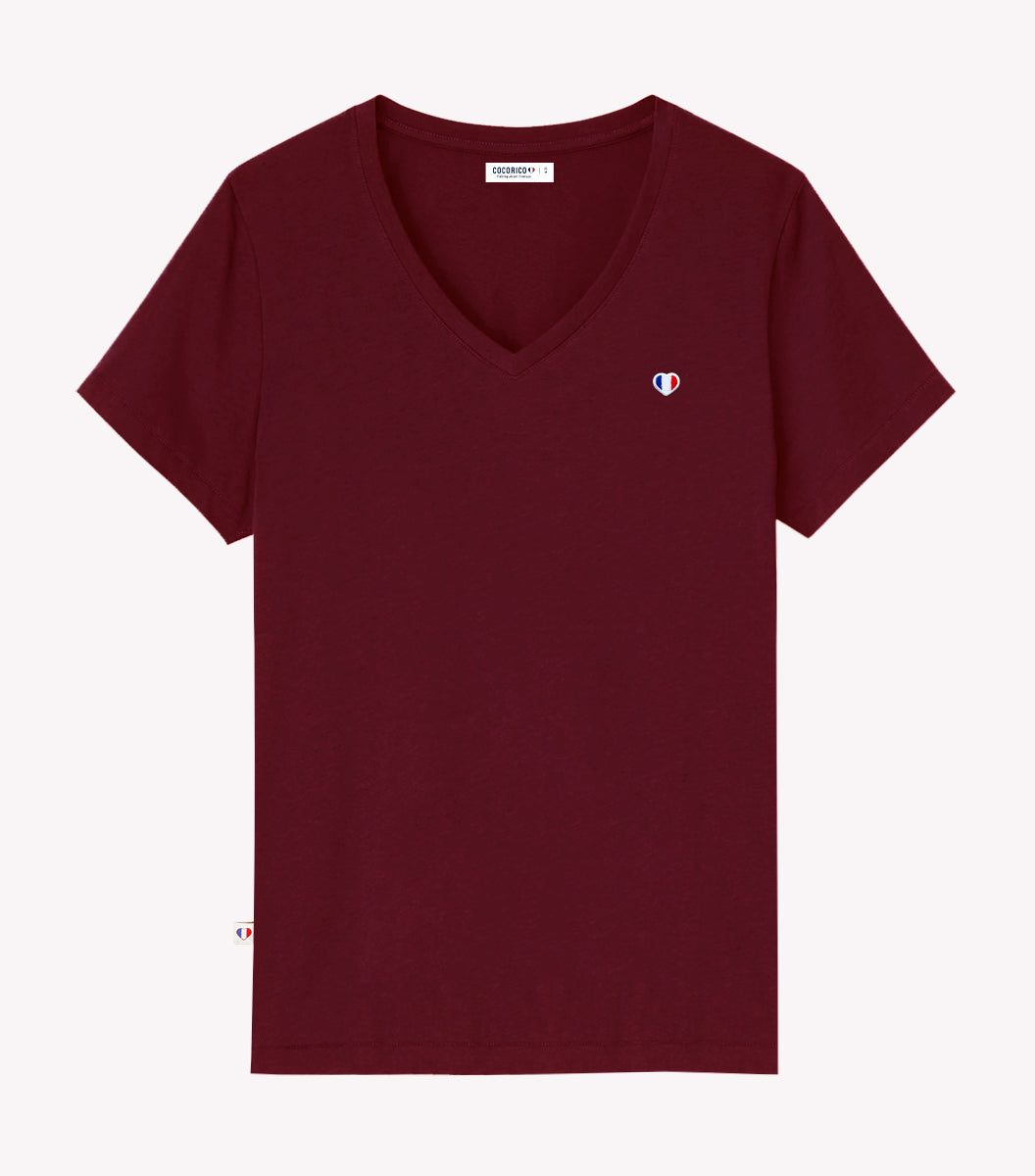 T-shirt col V Femme Bordeaux - Iconique