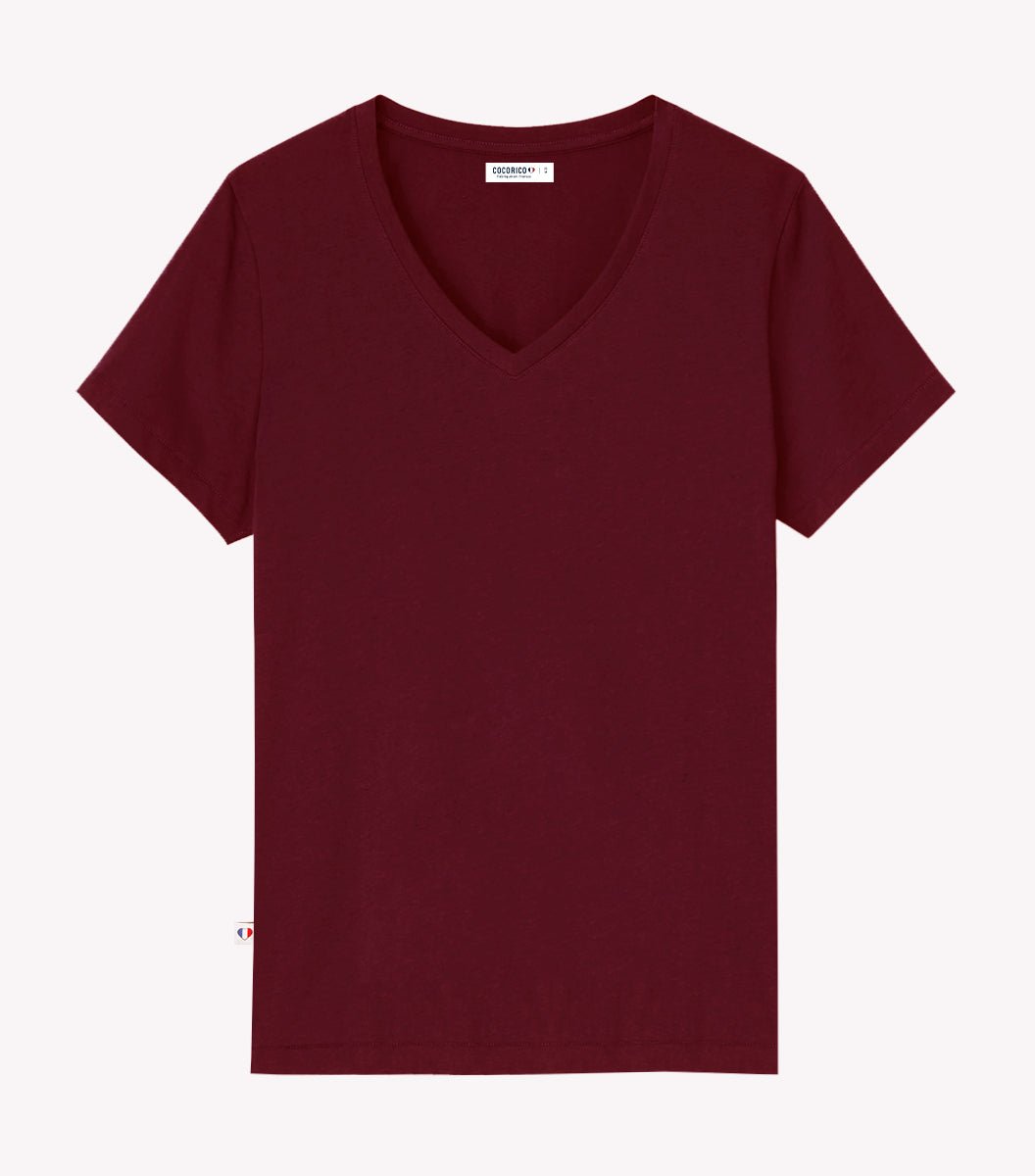 T-shirt col V Femme Bordeaux - Intemporel