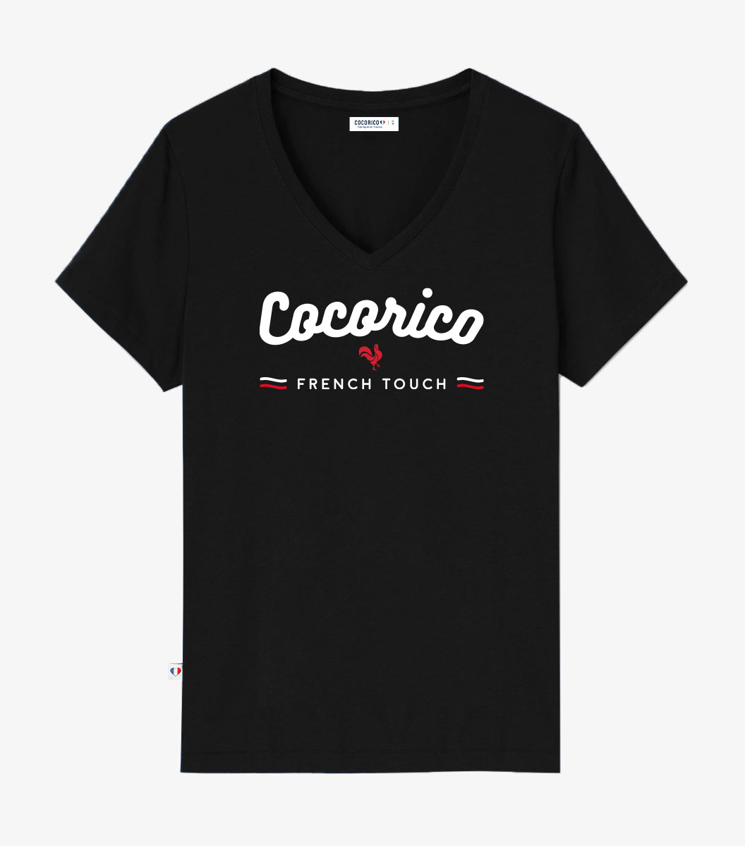 T-shirt col V Femme Noir - French Touch