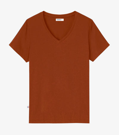 T-shirt col V Femme Terracotta - Intemporel